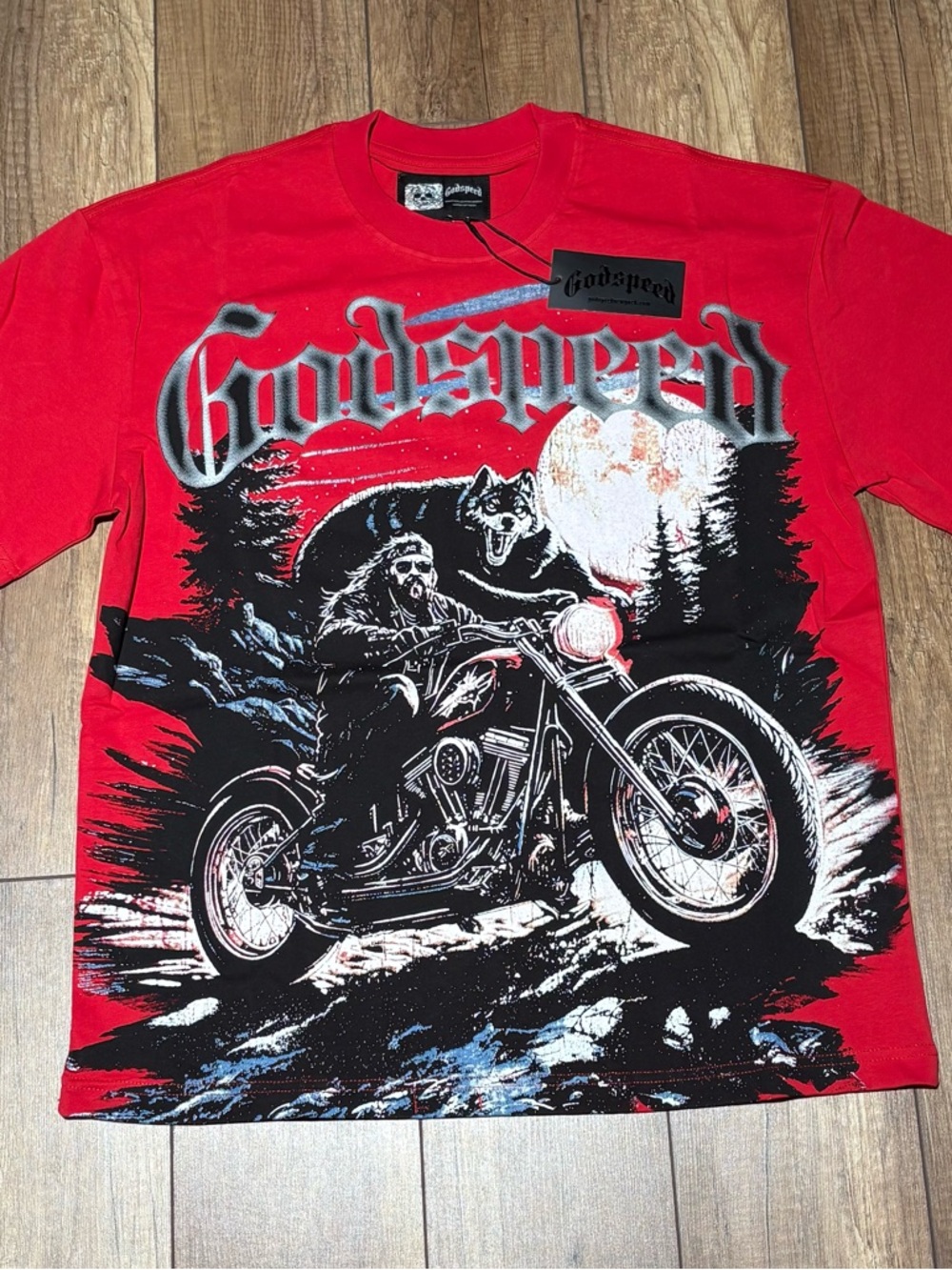 Godspeed Motorcycle Forest Red Tee Short Sleeve Shirt Mens Medium